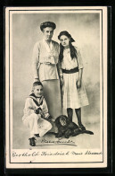 AK Berthold Friedrich Und Marie Alexandra Von Baden Mit Der Mutter Und Ihrem Hund  - Royal Families