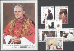 Zaire 1985, Visit Pope J. Paul II, 6val+BF - Nuevos
