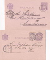 2 Briefkaarten 1886 En 1887 Arnhem (kleinrond) Naar Amsterdam En Halle (|duitsland) - Poststempels/ Marcofilie