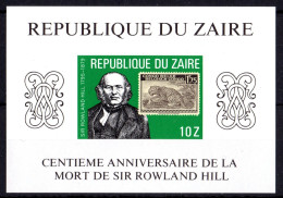 Zaire 1980, Rowland Hill, Stamp On Stamp, Wild Cat, Block IMPERFORATED - Timbres Sur Timbres