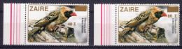 Zaire 1990, Birds, Overp. GOLD, 2val - Unused Stamps