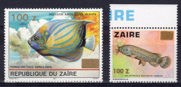 Zaire 1990, Fishes, Overp. Gold, 2val - Neufs