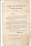 N°1720 ANCIENNE LETTRE DE DEHUT AINE A M LES ELECTEURS DU CANTON DE VITRY LE FRANCOIS DATE 1865 - Documents Historiques