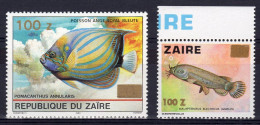 Zaire 1990, Fishes, Overp. Gold, 2val - Fische
