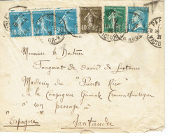 Tarifs Postaux Etranger Du 01-08-1926 (32) Pasteur  N° 179 1,00 F. + Semeuse 30 C. X 3 + 40 C. + 10 C. Lettre 40 G. Pour - 1922-26 Pasteur