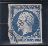 FRANCE - 1854 - NAPOLEON III NON DENTELE - N° 14A - 20 C BLEU - GRIFFE H - 1862 Napoléon III