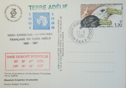 Carte Postale EPF Postée Terre Adélie. 23 6  86; Cachet 1961/1986; Griffes Epf Et Base DD - Covers & Documents