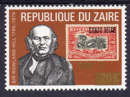 Zaire 1990, Roland Hill, Stamp On Stamp, Overp. GOLD, 1val - Timbres Sur Timbres