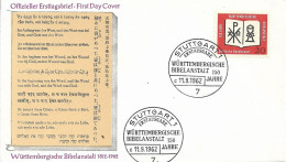 GERMANY. FDC. 150th ANNIV. WÜRTTEMBERG BIBLE INSTITUTE. 1962 - 1961-1970