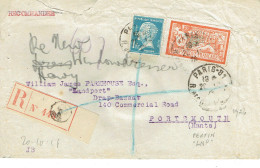 Tarifs Postaux Etranger Du 01-08-1926 (64) Pasteur N° 179 1,00 F. + Merson 2,00 F. Lettre Recommanrdée 1er  Perforé LNP - 1922-26 Pasteur