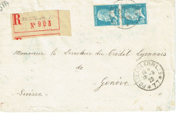 Tarifs Postaux Etranger Du 01-08-1926 (66) Pasteur N° 181 1,50 F. X 2  Lettre Recommanrdée 1er  Secteur Postal 77 24-07- - 1922-26 Pasteur