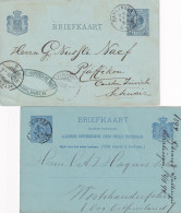 2 Briefkaarten 1882 En 1894 Harlingen (kleinrond) Naar Zwitserland En Duitsland - Poststempels/ Marcofilie