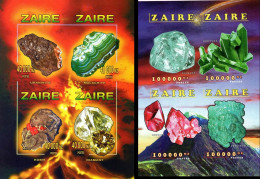 Zaire 1996, Halley Comet, Minerals, 2Block IMPERFORATED - Minéraux