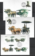 CHINE. N°2998-9 + Timbre Issu Du BF 55 Sur 3 Cartes Maximum De 1990. Chariots De Bronze. - Maximumkaarten