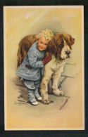 Illustration - Enfant - Chien - Saint-Bernard - Chiens