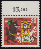 410 Wohlfahrt Grimm 20+10 Pf Sieben Geißlein ** Oberrand - Unused Stamps