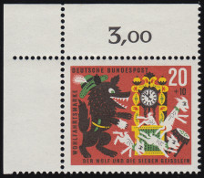 410 Wohlfahrt Grimm 20+10 Pf Sieben Geißlein ** Ecke O.l. Zähnung 8-dg - Unused Stamps