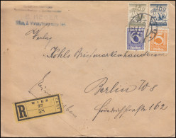 451+452+457+458 Freimarken-Frankatur R-Brief WIEN 16.11.25 Nach BERLIN 17.11.25 - Covers & Documents