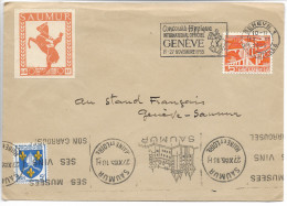 SAUMUR / GENEVE Concours Hippique Genève 19/27.11.1955 + Vignette SAUMUR + Obl. Mécanique Saumur      ....G - Deportes