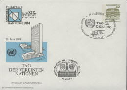 Umschlag 80 Pf BuS Weltpostkongreß Hamburg SSt UNO - Private Covers - Mint