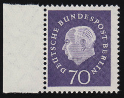 186 Heuss 70 Pf Seitenrand Li. ** Postfrisch - Unused Stamps