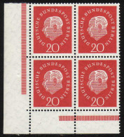 184v Heuss 20 Pf - Plattendruck/geriffelte Gummierung Eck-Vbl. Ul ** - Unused Stamps