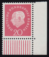 184w Heuss 20 Pf Ecke Ur ** Postfrisch - Unused Stamps