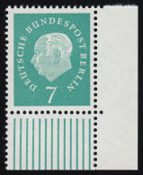 182 Heuss 7 Pf Ecke Ur ** Postfrisch - Unused Stamps