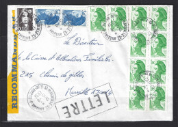 FRANCE LIBERTE 1986 - Lettre Recommandée, Affranchie Avec Y&T N°2424-2425-2617. Du15-11-1991.13 MARSEILLE ST ANTOINE TB. - 1982-1990 Liberté De Gandon