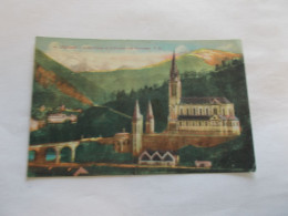 LOURDES ( 65 Hautes Pyrenees )  LA BASILIQUE ET LA CHAINE DES PYRENEES  BELLE VUE COLORISER 1933 - Lourdes