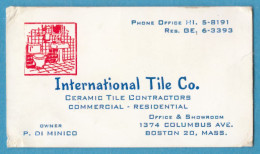 H-1800 * U.S.A. - P. Di Minico - INTERNATIONAL TILE CO. - 1374 Columbus Ave. - Boston 20, Mass. - Visiting Cards