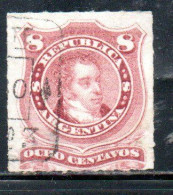 ARGENTINA 1876 1877 BERNARDINO RIVADAVIA ROULETTED CENT. 8c  USATO USED OBLITERE' - Used Stamps