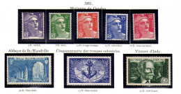 France - (1951) - Marianne De Gandon - D'Indy - Troupes Coloniales - Neufs - Sans Gomme - No Gum - Unused Stamps