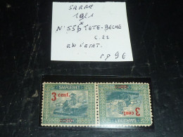 SARRE 1921 N°55b TETE BECHE - NEUF AVEC CHARNIERES (20/09) - Unused Stamps