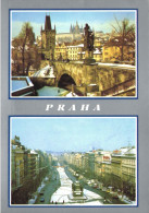 PRAGUE, MULTIPLE VIEWS, ARCHITECTURE, BRIDGE, TOWER, STATUE, MONUMENT, CARS, CZECH REPUBLIC, POSTCARD - República Checa