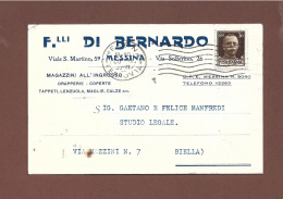 MESSINA - F.LLI DI BERNARDO  -  CARTOLINA PUBBLICITARIA PER BIELLA IN DATA 30/11/1932 - Werbepostkarten