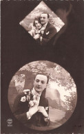 FANTAISIE - Couple - Cadres - Homme Avec Un Bouquet De Fleurs - Losange Et Rond - Carte Postale Ancienne - Other & Unclassified