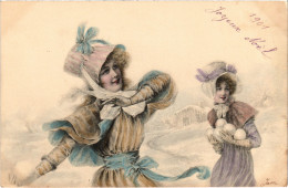 CPA AK Ladies Playing With Snowballs ARTIST SIGNED (1387554) - 1900-1949