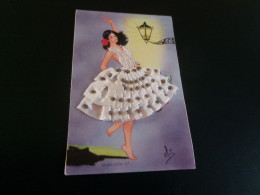 BELLE CARTE ILLUSTRATION BRODEE ET TISSUS.."ANDALUCIA" ..DANSEUSE ..SIGNE ELSE - Borduurwerk