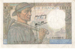 10 Francs MINEUR X 2 1947 ET 1942 - 10 F 1941-1949 ''Mineur''