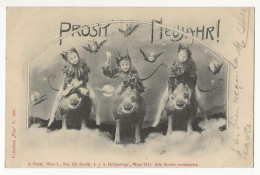 185 - Petits Diables Sur Des Cochons  - Prosit Neujahr - Collection Vlan N° 238 - Cochons