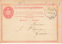 SUISSE #FG54773 ENTIER GENEVE AMBULANT N 4 GROS 3 ROUGE 1872 - Enteros Postales
