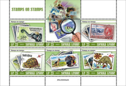 Sierra Leone 2023, Stamps On Stamps, Elephant, Turtle, Dog, Dinosaurs, 6val In BF - Timbres Sur Timbres