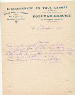 FA 3136    FACTURE  CHARRONNAGE   VOITURE NEUVE ET D'OCCASION  FOLLEAU-GASCHE A DIGNY EURE ET LOIR     (1925) - Agricultura