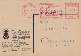 Ch. Geigle Nagold Samengrosshandel Forst-Saatgut Forstpflanzen 1947 > Kirchberg Murr - EMA - Maschinenstempel (EMA)