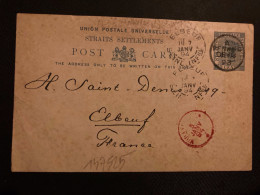 CP EP 3c Surch. TWO CENTS OBL. DE 2 93 PENANG Pour M SAINT DENIS + OBL. ELBEUF + OBL ROUGE MODANE - Straits Settlements