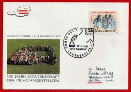 Brief Mit Stempel Klagenfurt - 100 Jahre Gewerkschaft Der Privatangestellten Vom 17.1.1992 - Storia Postale