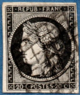 France 1849, 20 C Noire Sur Blanc Obliteré, Cancelled - 1849-1850 Ceres