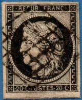 France 1849, 20 C Noire Sur Chamois Obliteré, Cancelled - 1849-1850 Cérès