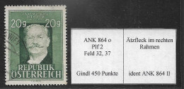 Österreich 1948: ANK 864 II O, Komponist Carl Michael Ziehrer, Gindl- Plattenfehler "Ätzfleck" (450 Punkte) - Música